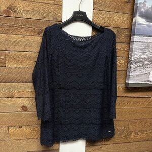 Escada Midnight Blue Lace Top – Size XL